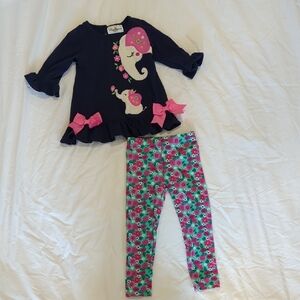 Navy Elephant Top and Floral Leggings Set
